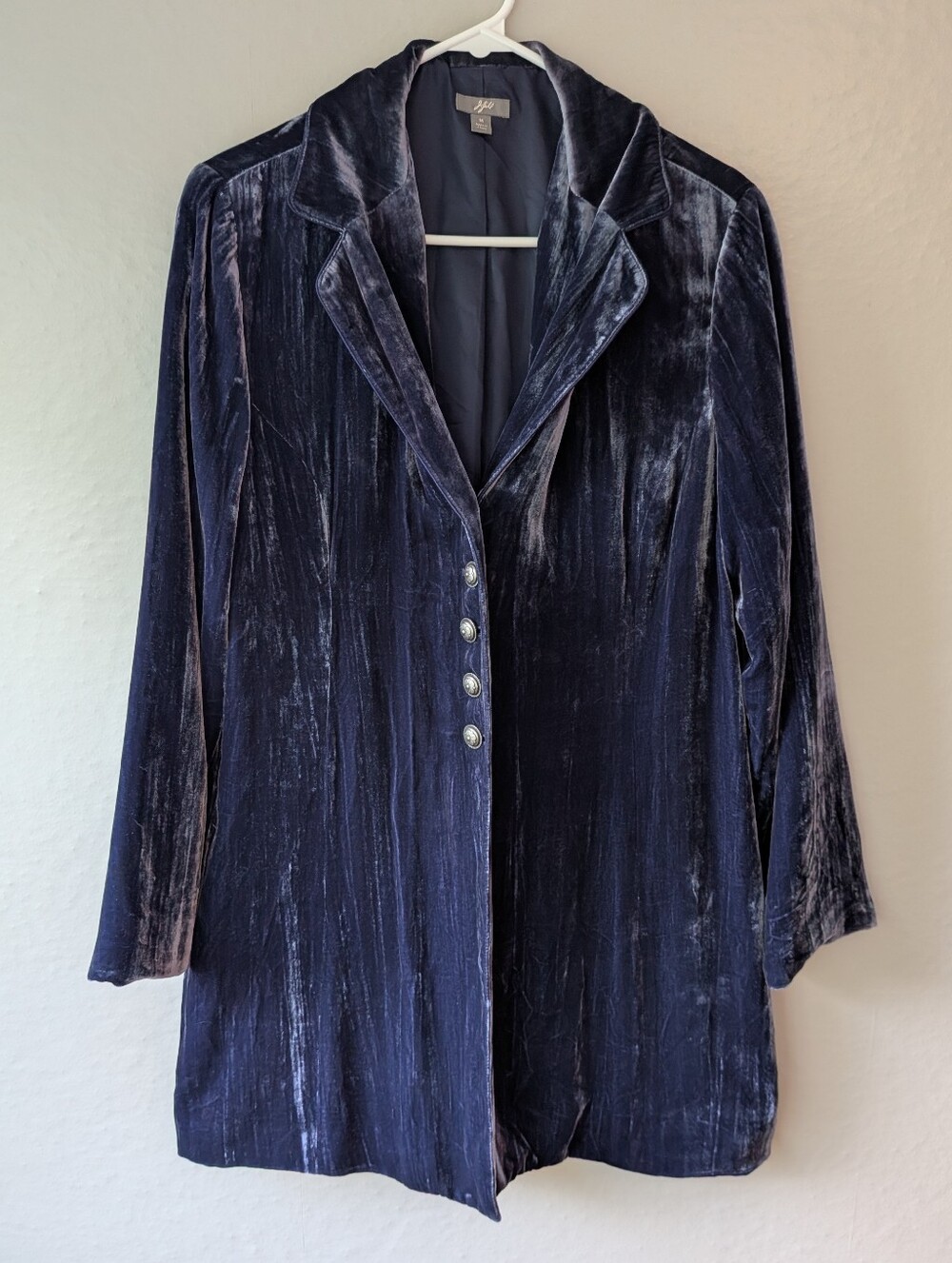 J. Jill Navy Blue Velvet Long Blazer M